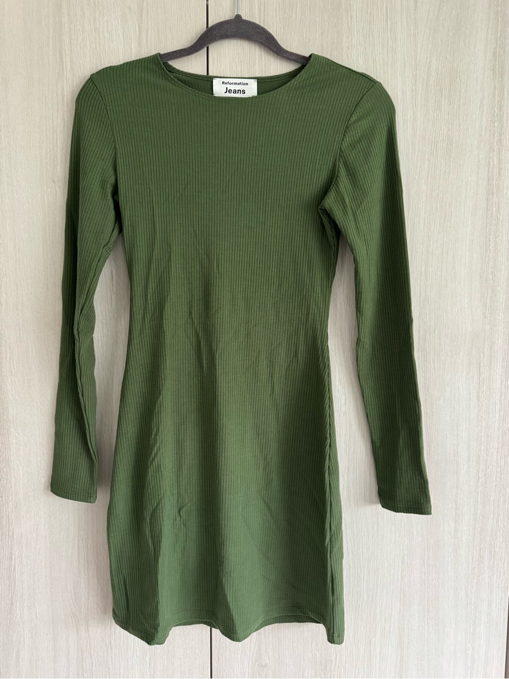 Reformation Olive Green Ribbed Long Sleeve Dress like NEW